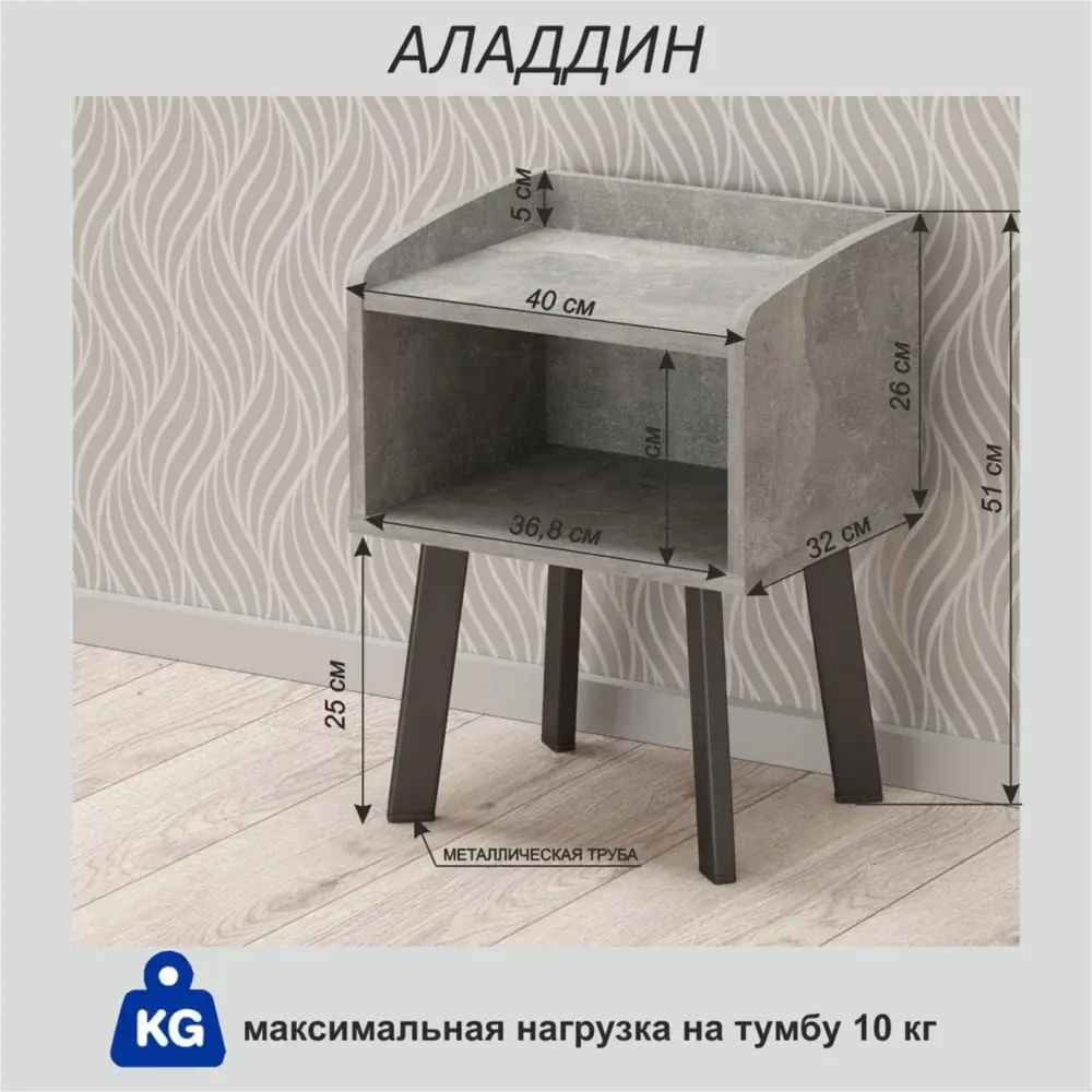 Фото 2 Тумба прикроватная Клик мебель 40x51x32 см ЛДСП цвет серый Фото 2 Тумба прикроватная Клик мебель 40x51x32 см ЛДСП цвет серый