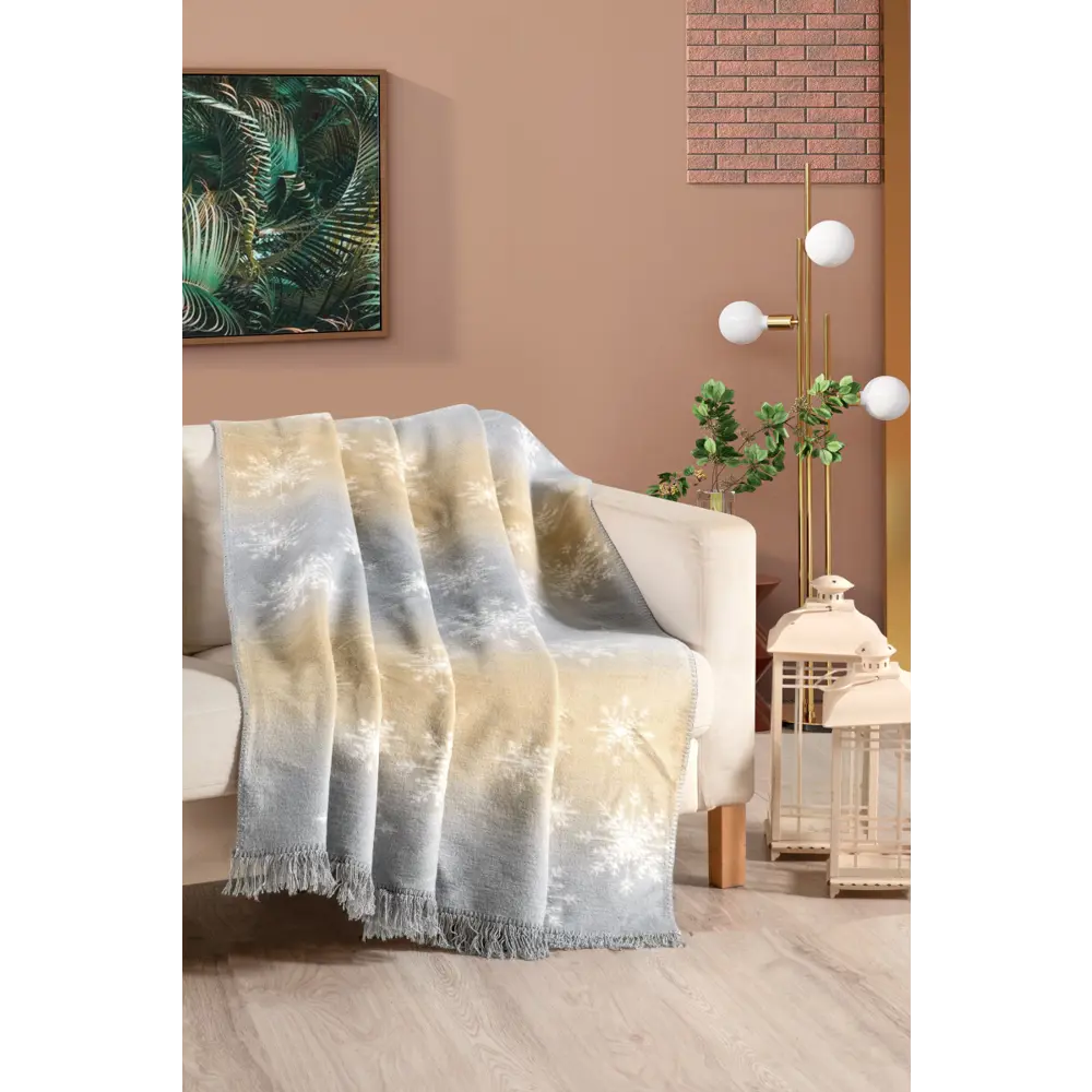 Фото Плед Arya home Snowflake 200x220 см полиэстер цвет серый бежевый Фото Плед Arya home Snowflake 200x220 см полиэстер цвет серый бежевый