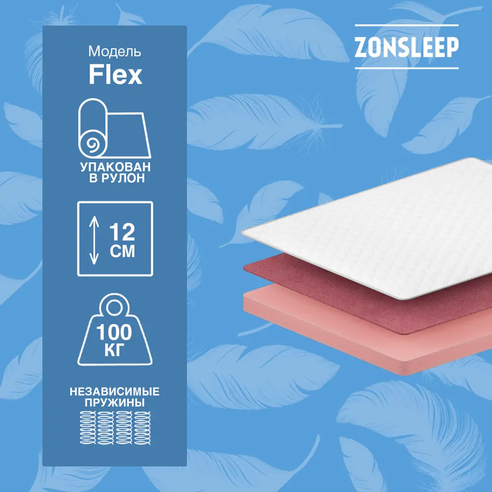 Фото 3 Матрас ZonSleep Flex 140x190x12 см беспружинный, двуспальный Фото 3 Матрас ZonSleep Flex 140x190x12 см беспружинный, двуспальный