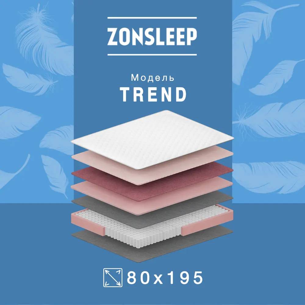 Фото Матрас ZonSleep Trend 80x195x22 см независимый пружинный блок, односпальный Фото Матрас ZonSleep Trend 80x195x22 см независимый пружинный блок, односпальный