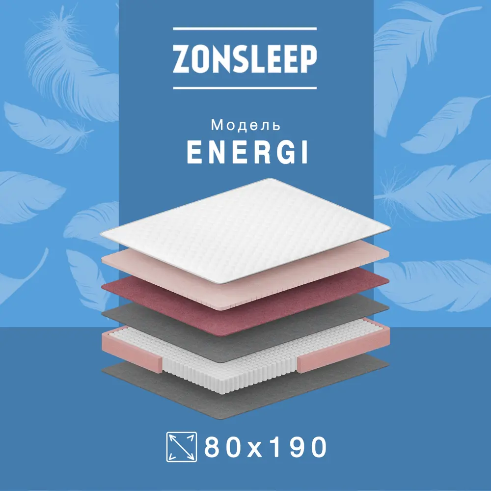 Фото Матрас ZonSleep Energi 80x190x22 см независимый пружинный блок, односпальный Фото Матрас ZonSleep Energi 80x190x22 см независимый пружинный блок, односпальный