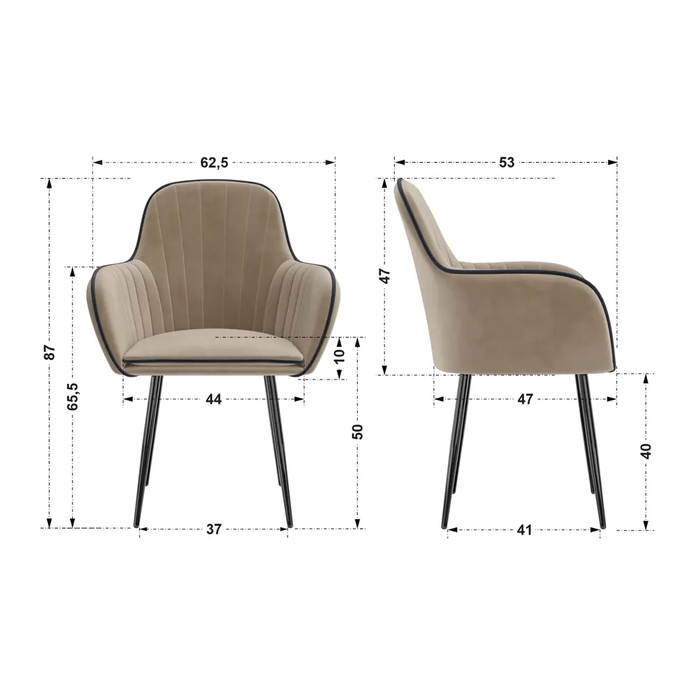 Фото 6 Кухонный стул Milavio Феникс 87x53x44 см велюр цвет светло-бежевый/графит/черный