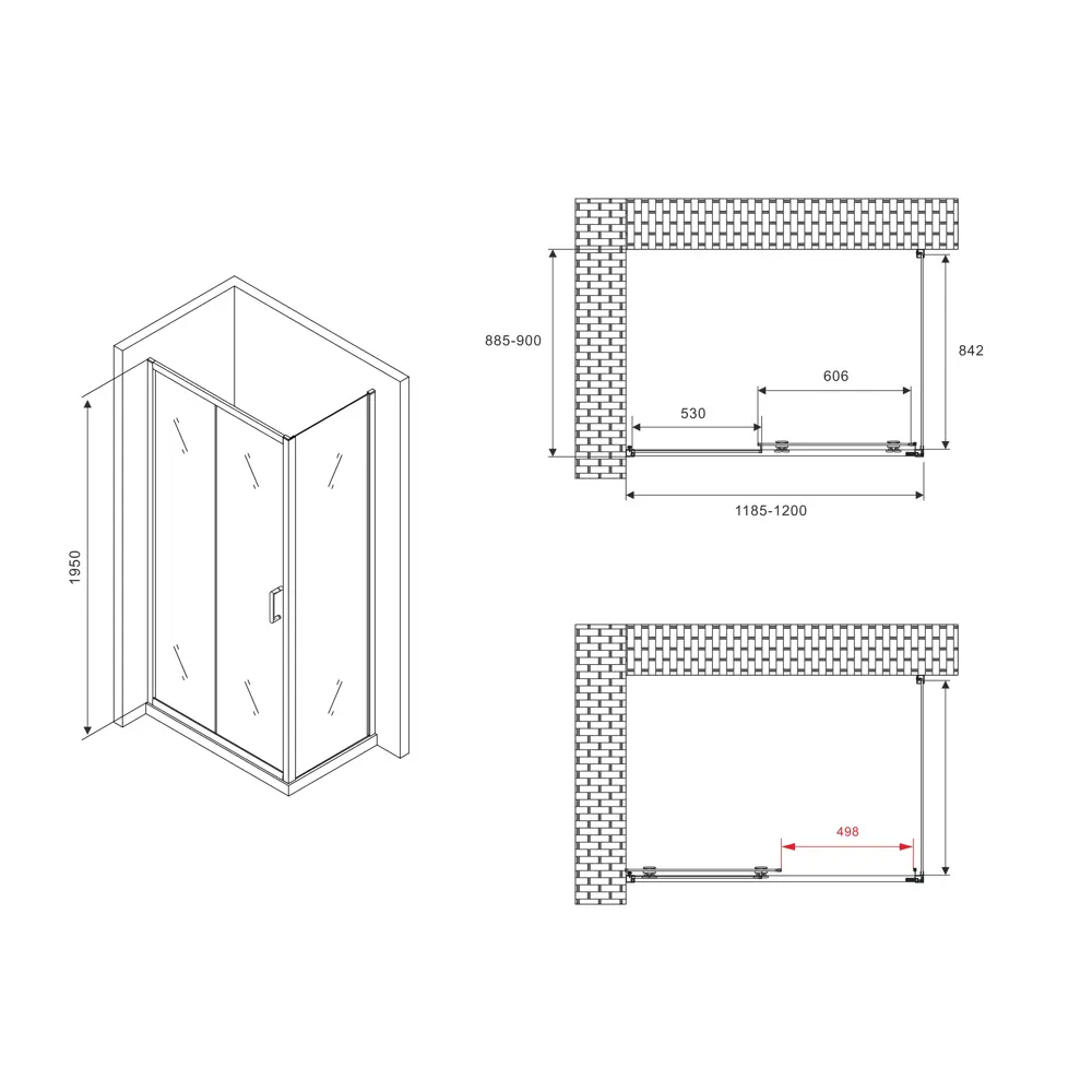 Фото 2 Душевая ширма Abber Schwarzer Diamant AG30120B-S90B 120х90см