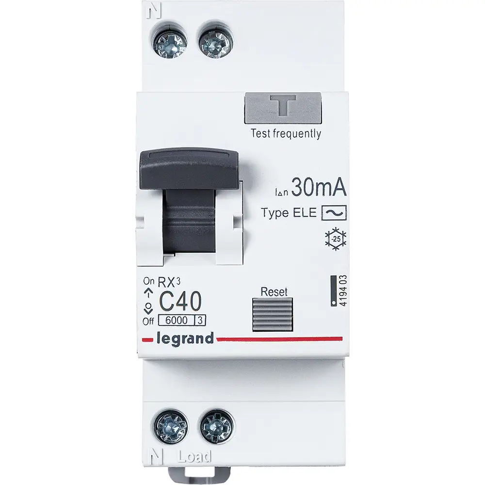 Фото Дифференциальный автомат Legrand RX3 30МА 40А 1P N AC Фото Дифференциальный автомат Legrand RX3 30МА 40А 1P N AC