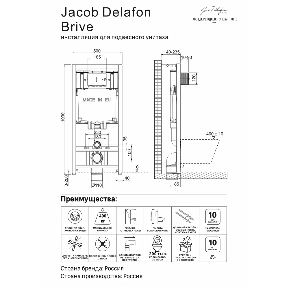 Фото 6 Инсталляция Jacob Delafon для подвесного унитаза c панелью смыва Фото 6 Инсталляция Jacob Delafon для подвесного унитаза c панелью смыва