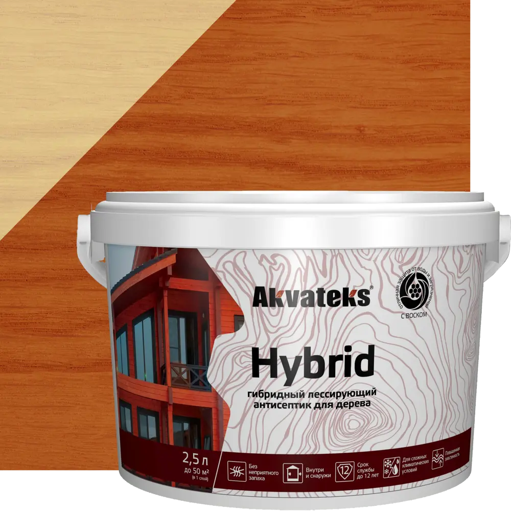 Фото Антисептик Akvateks Hybrid гибридный лессирующий полуматовый тик 2.5 л Фото Антисептик Akvateks Hybrid гибридный лессирующий полуматовый тик 2.5 л