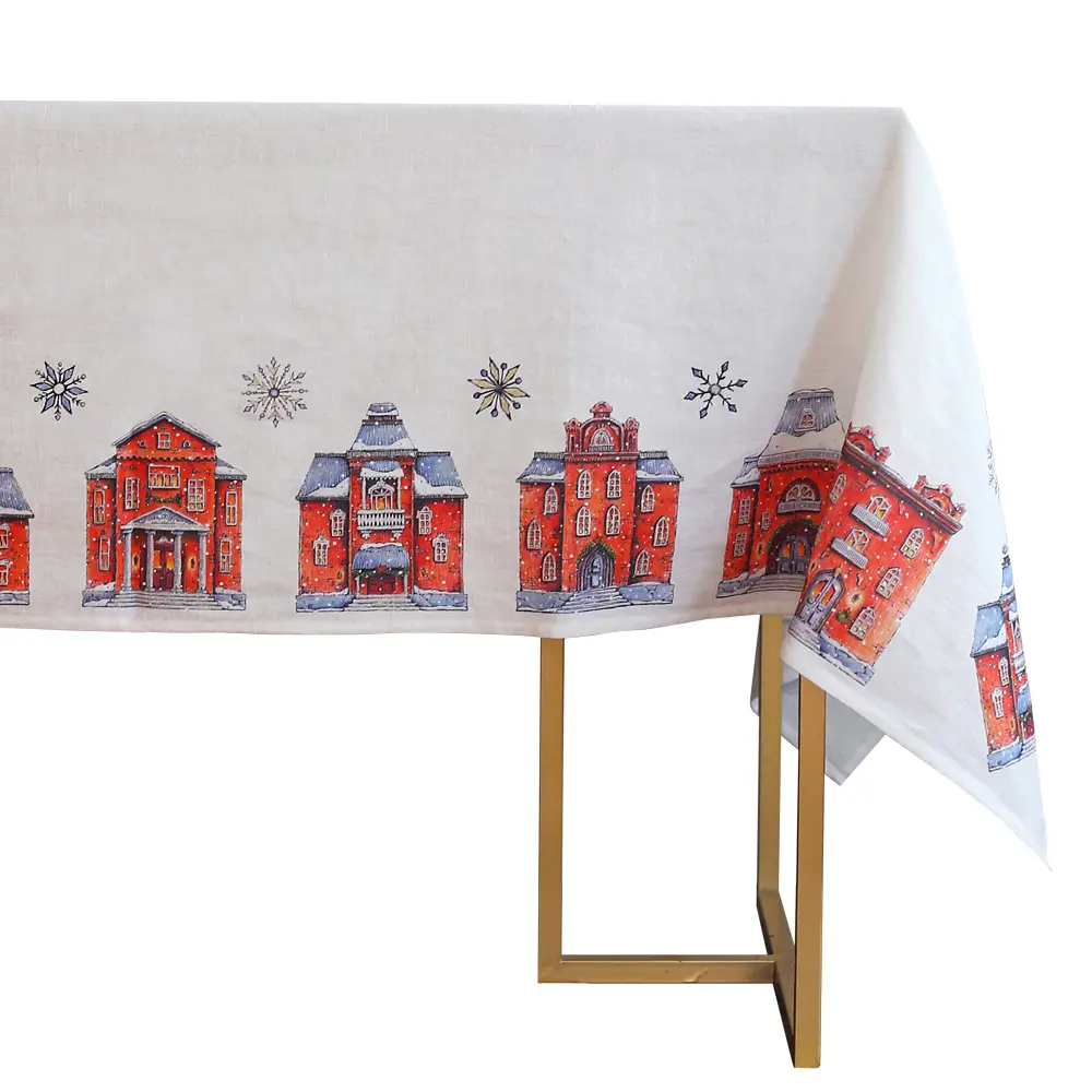 Фото Скатерть на стол Myatashop Snow Town прямоугольная 156x250 см, цвет натуральный белый