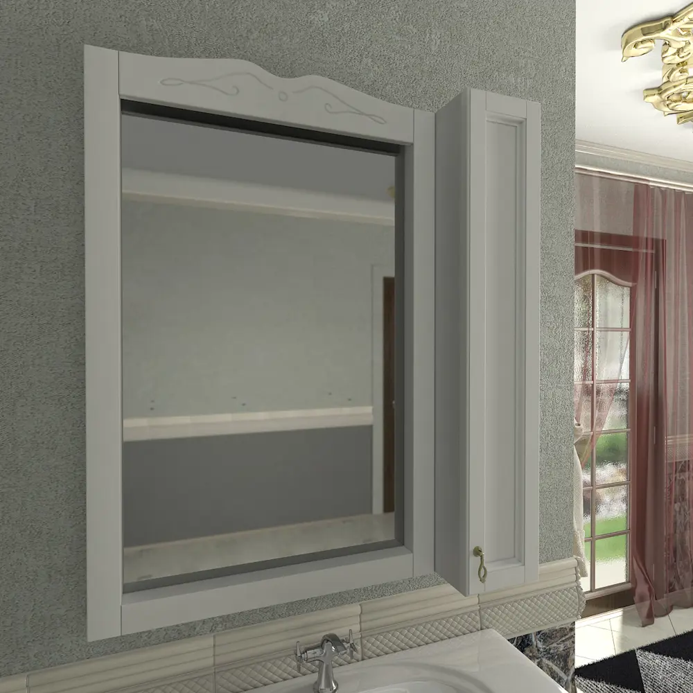 Фото Зеркальный шкаф для ванной Orange Классик LMF7-85ZS3 правый с подсветкой 85 см, молочный белый Фото Зеркальный шкаф для ванной Orange Классик LMF7-85ZS3 правый с подсветкой 85 см, молочный белый