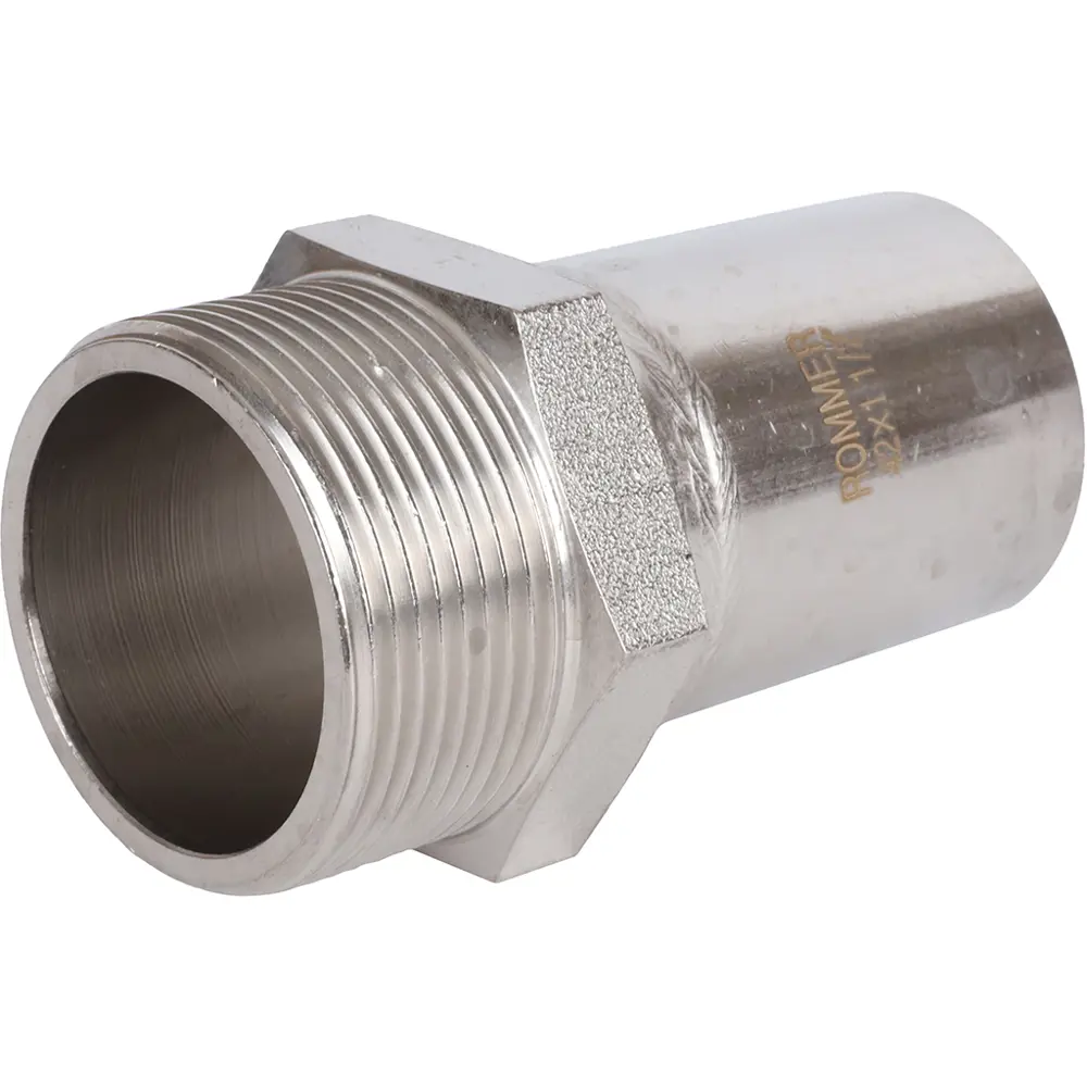 Фото Муфта переходная Rommer 1 1/2"x42 мм НПр-НР нержавеющая сталь Фото Муфта переходная Rommer 1 1/2"x42 мм НПр-НР нержавеющая сталь