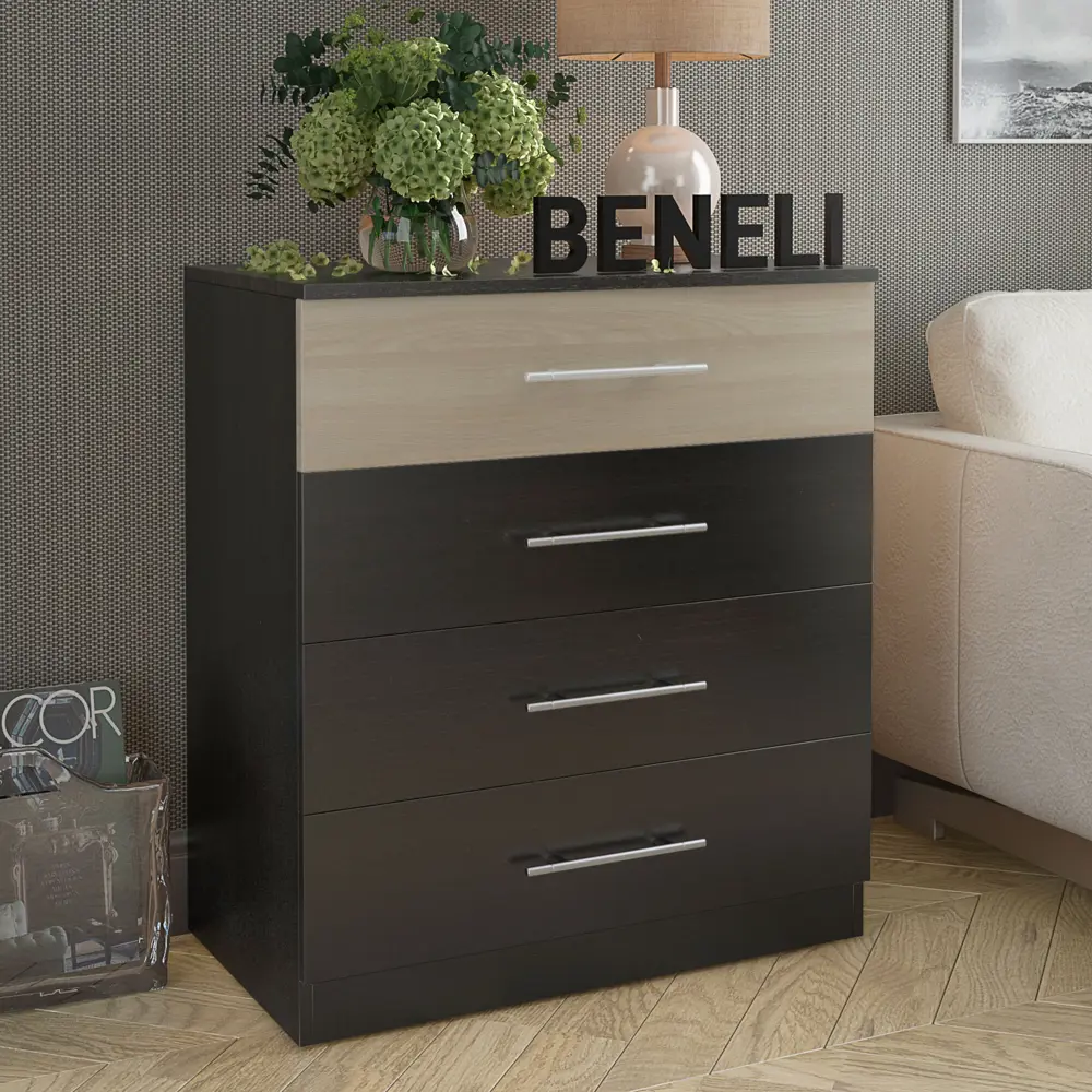 Фото 3 Комод Beneli Оливия 4 ящика 80x46x90 см ЛДСП цвет черный/ясень Фото 3 Комод Beneli Оливия 4 ящика 80x46x90 см ЛДСП цвет черный/ясень