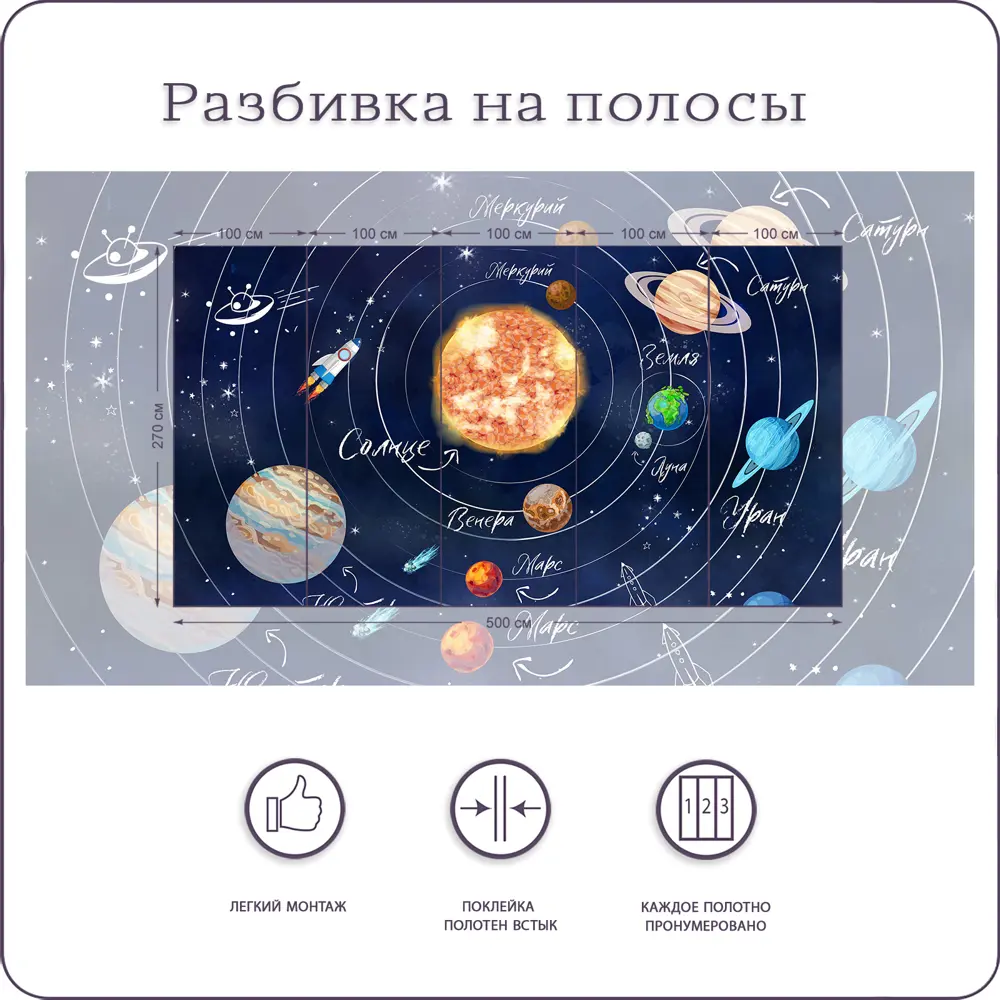 Фото 3 Фотообои флизелиновые Bartonwall 500x270 см Детские Космос K07705 Фото 3 Фотообои флизелиновые Bartonwall 500x270 см Детские Космос K07705
