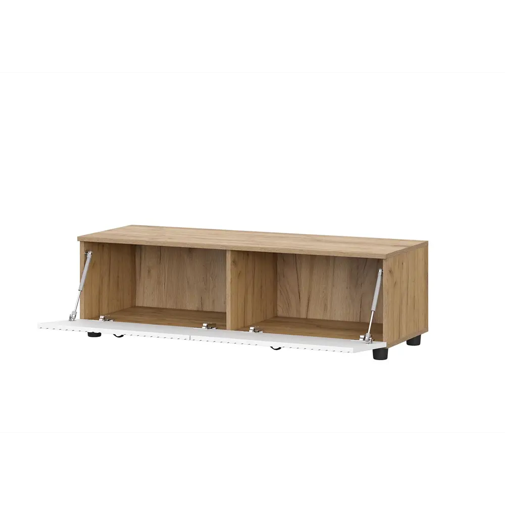 Фото 2 Тумба под телевизор Sv-мебель Милан 120.1x36.8x41.8 см ЛДСП цвет белый матовый/дуб золотой Фото 2 Тумба под телевизор Sv-мебель Милан 120.1x36.8x41.8 см ЛДСП цвет белый матовый/дуб золотой