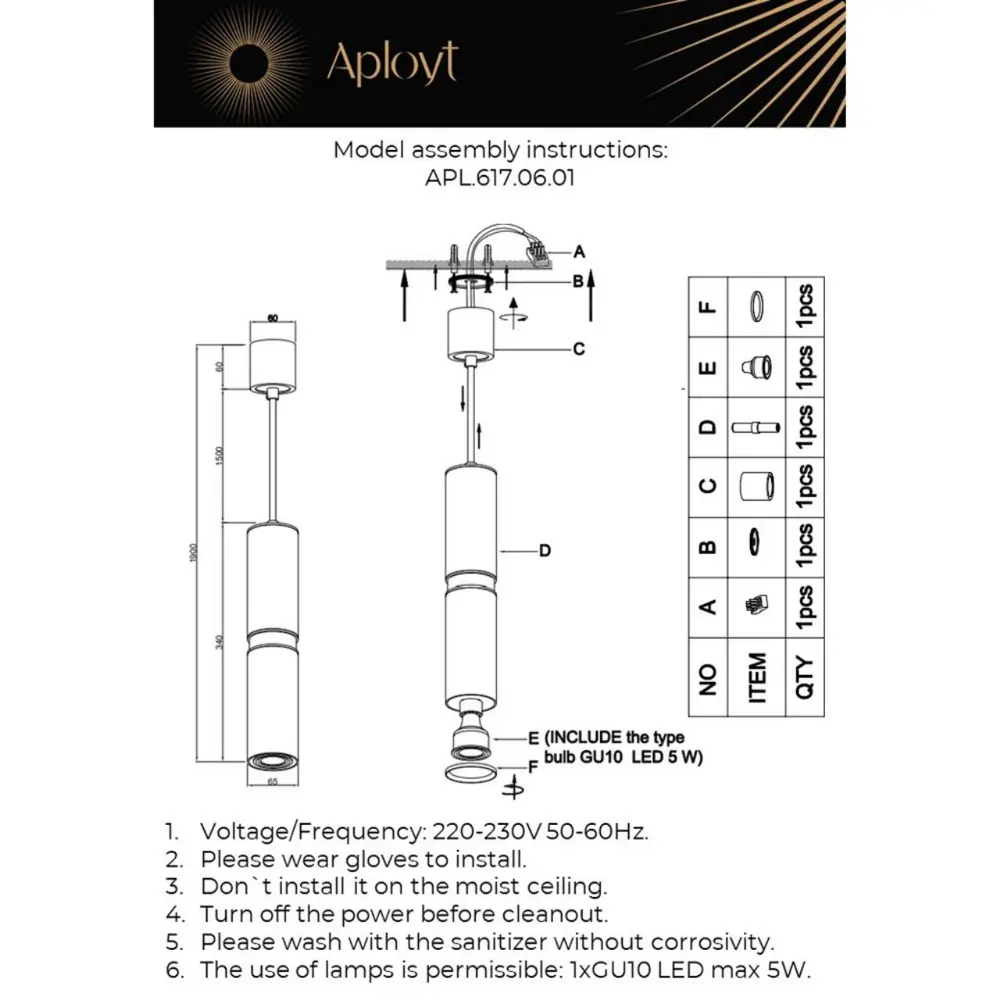 Фото 9 Светильник подвесной светодиодный Aployt Apl.110.60.716 2 м² нейтральный белый свет цвет черный