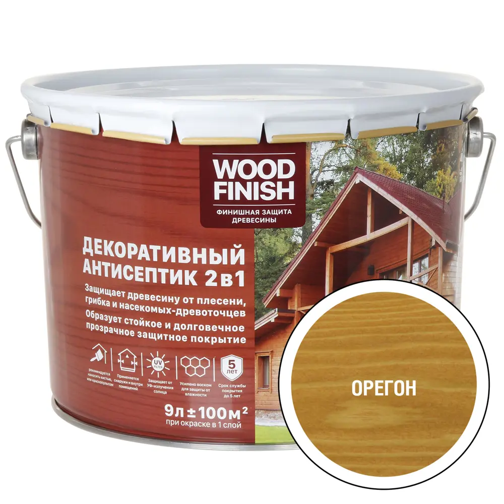 Фото Антисептик для дерева Wood Finish 28484 орегон 9 л Фото Антисептик для дерева Wood Finish 28484 орегон 9 л