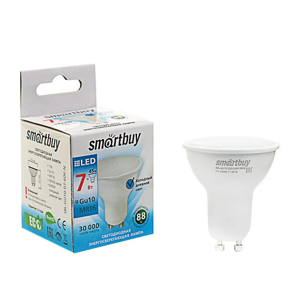 Фото Лампа светодиодная Smartbuy 3804010 GU10 220 В 7 Вт полусфера 560 Лм Фото Лампа светодиодная Smartbuy 3804010 GU10 220 В 7 Вт полусфера 560 Лм
