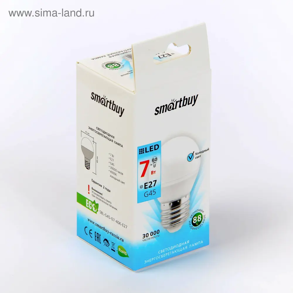 Фото 2 Лампа светодиодная Smartbuy 2917002 E27 220 В 7 Вт шар малый 600 Лм Фото 2 Лампа светодиодная Smartbuy 2917002 E27 220 В 7 Вт шар малый 600 Лм