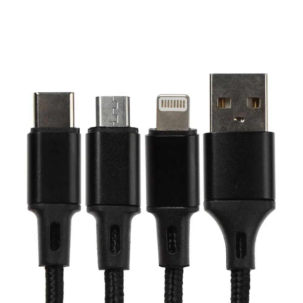 Фото 3 Кабель 3 в 1 LuazON microUSB/Type-C/Lightning - USB 2 А 1 м цвет черный Фото 3 Кабель 3 в 1 LuazON microUSB/Type-C/Lightning - USB 2 А 1 м цвет черный