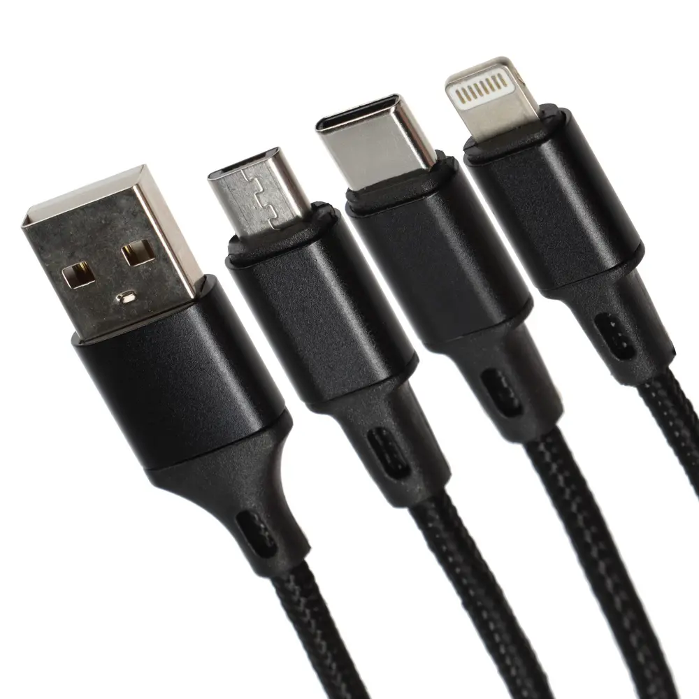 Фото 2 Кабель 3 в 1 LuazON microUSB/Type-C/Lightning - USB 2 А 1 м цвет черный Фото 2 Кабель 3 в 1 LuazON microUSB/Type-C/Lightning - USB 2 А 1 м цвет черный