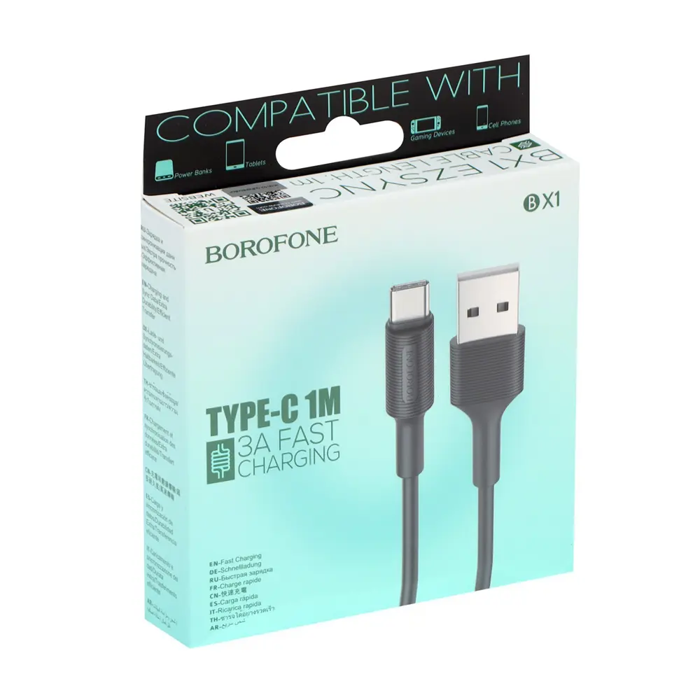 Фото 5 Кабель Borofone BX1 Type-C - USB 3 А 1 м цвет чёрный Фото 5 Кабель Borofone BX1 Type-C - USB 3 А 1 м цвет чёрный