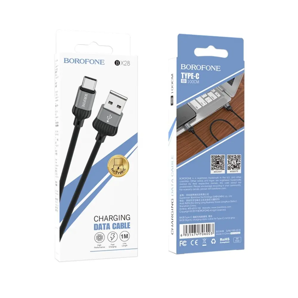 Фото 4 Кабель Borofone BX28 Dignity USB - Type-C 3A 1 м цвет чёрный Фото 4 Кабель Borofone BX28 Dignity USB - Type-C 3A 1 м цвет чёрный