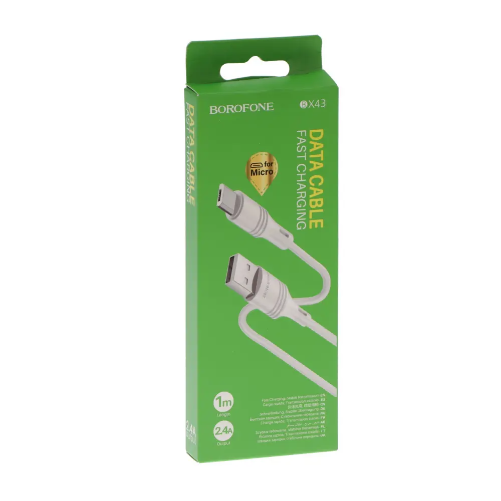Фото 5 Кабель Borofone BX43 microUSB - USB 2.4 А 1 м цвет белый Фото 5 Кабель Borofone BX43 microUSB - USB 2.4 А 1 м цвет белый