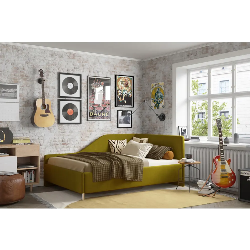 Фото 2 Кровать Costa Сюита 90x200 см велюр цвет горчичный Фото 2 Кровать Costa Сюита 90x200 см велюр цвет горчичный