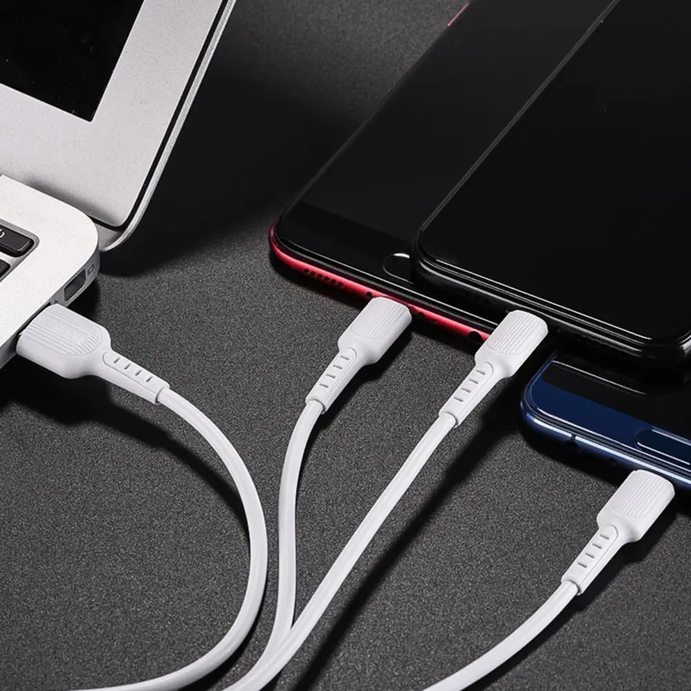 Фото 4 Кабель Borofone X16 3 в 1 Lightning/microUSB/Type-C 2.4 А 1 м TPE оплётка цвет белый Фото 4 Кабель Borofone X16 3 в 1 Lightning/microUSB/Type-C 2.4 А 1 м TPE оплётка цвет белый