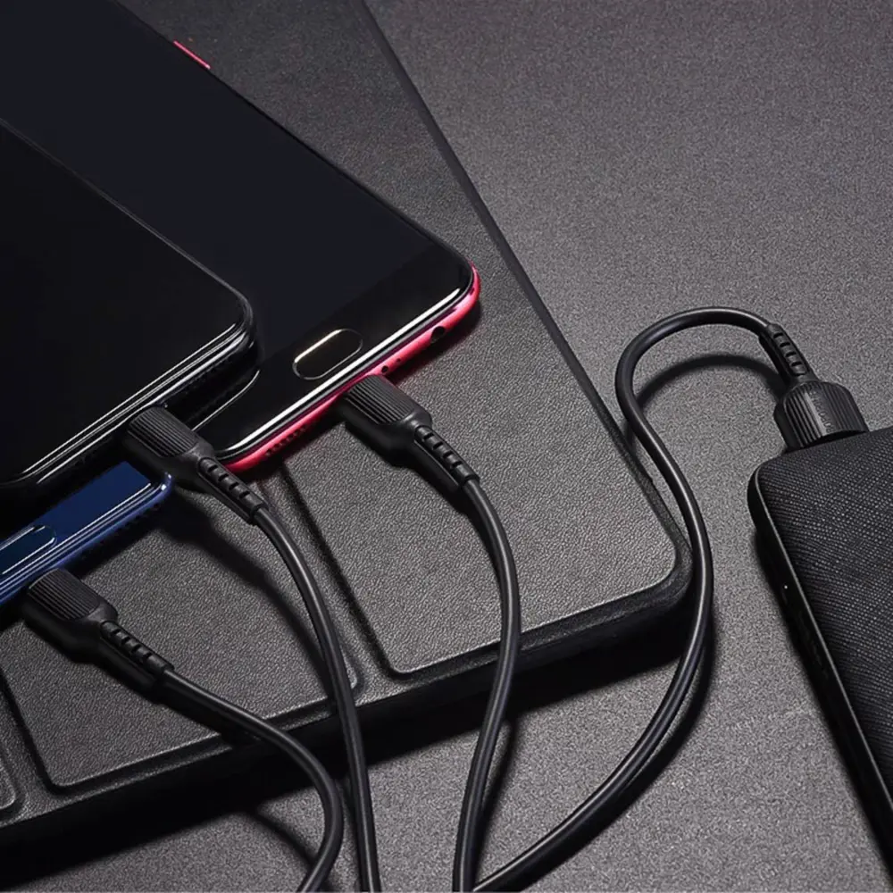 Фото 4 Кабель Borofone X16 3 в 1 Lightning/microUSB/Type-C 2.4 А 1 м TPE оплётка цвет чёрный Фото 4 Кабель Borofone X16 3 в 1 Lightning/microUSB/Type-C 2.4 А 1 м TPE оплётка цвет чёрный