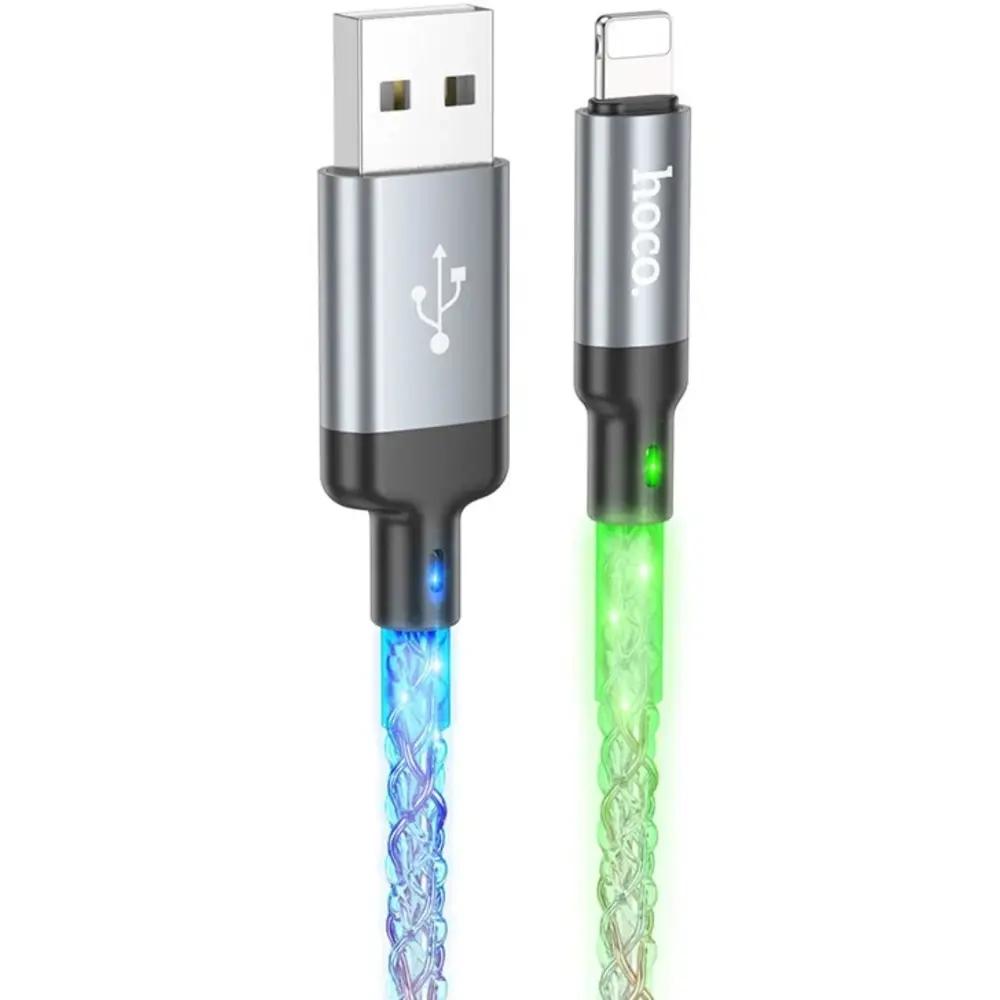 Фото 2 Кабель Hoco U112 Lightning 2.4 A 1 м светящийся цвет серый Фото 2 Кабель Hoco U112 Lightning 2.4 A 1 м светящийся цвет серый