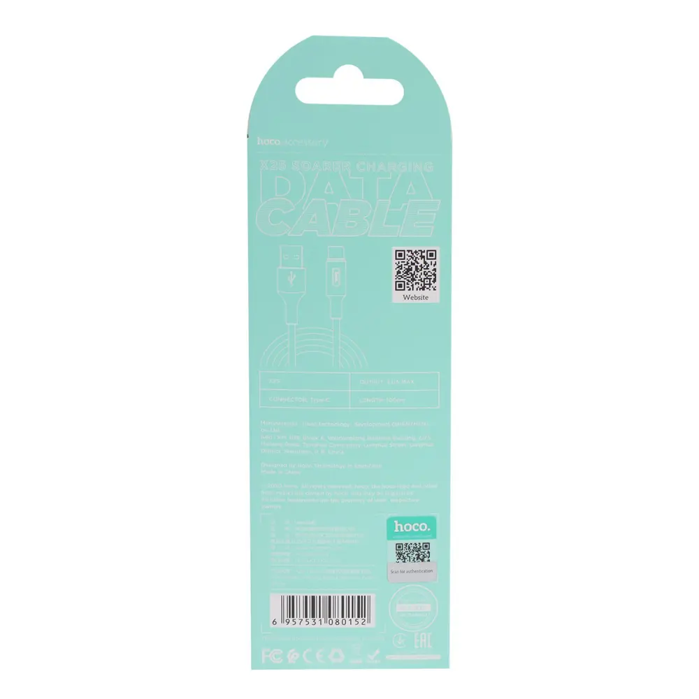 Фото 5 Кабель Hoco X25 Type-C - USB 3 А 1 м ПВХ оплетка цвет белый Фото 5 Кабель Hoco X25 Type-C - USB 3 А 1 м ПВХ оплетка цвет белый