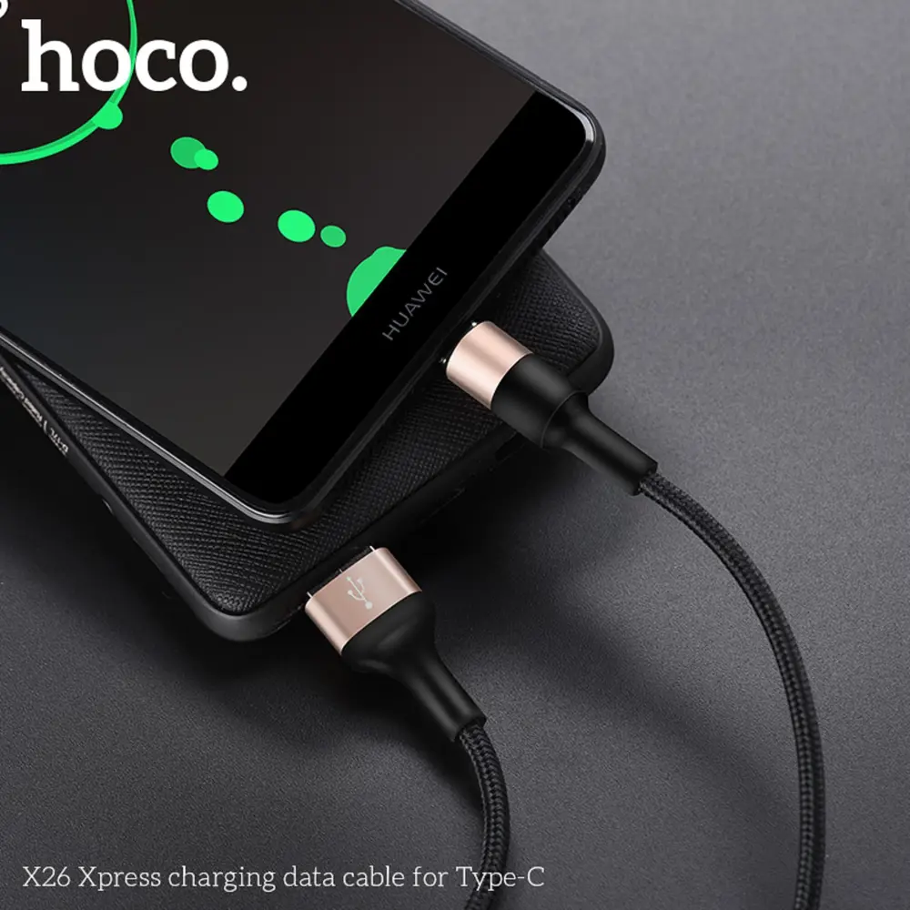 Фото 4 Кабель Hoco X26 Type-C - USB 3 А 1 м нейлоновая оплетка чёрно-золотистый Фото 4 Кабель Hoco X26 Type-C - USB 3 А 1 м нейлоновая оплетка чёрно-золотистый