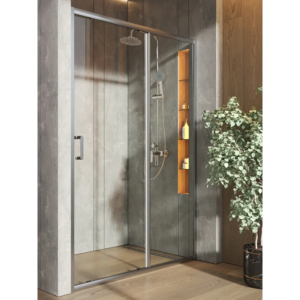 Фото Душевая дверь Orange LME02-130TCR 130.5см эффект стекла прозрачный раздвижной Фото Душевая дверь Orange LME02-130TCR 130.5см эффект стекла прозрачный раздвижной