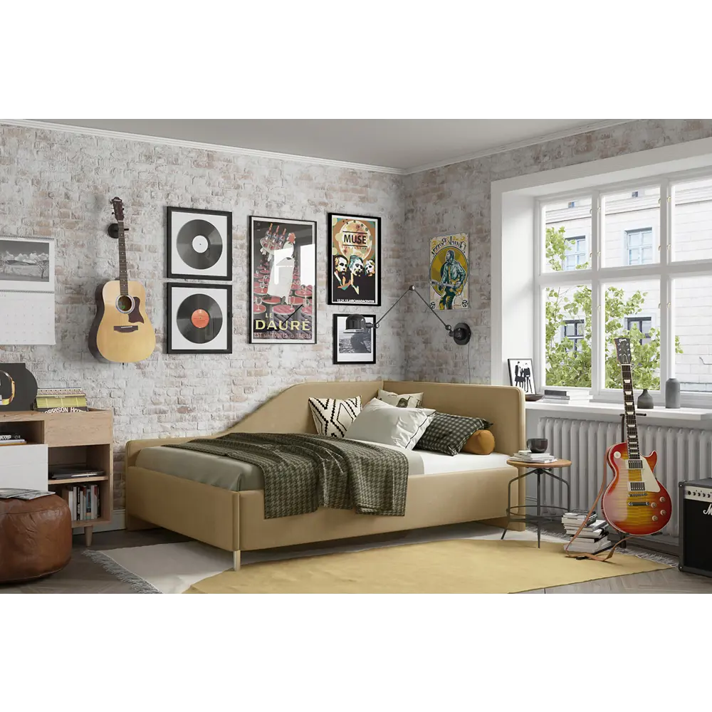 Фото 2 Кровать угловая правая Costa Сюита 100x200 см велюр цвет бежевый Фото 2 Кровать угловая правая Costa Сюита 100x200 см велюр цвет бежевый