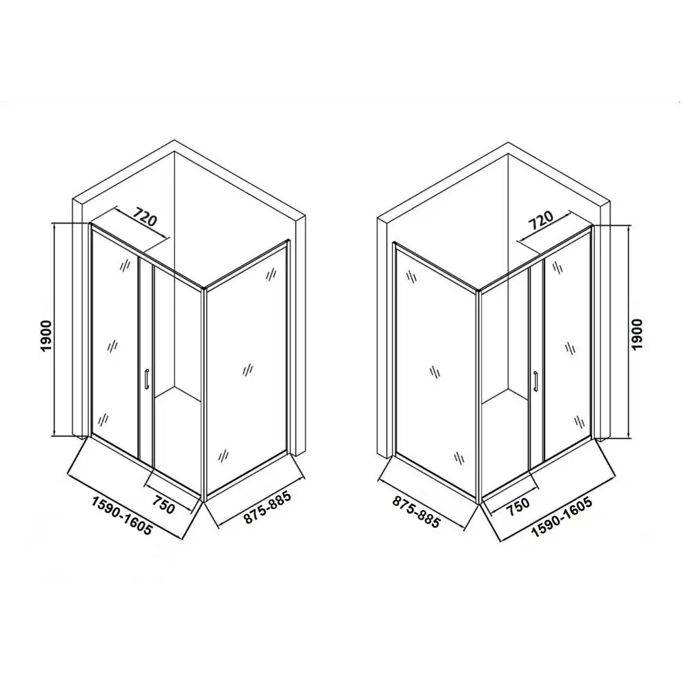 Фото 5 Душевой уголок Orange LME23-16090TCR прямоугольник 160.5x88.5см хромированный профиль эффект стекла прозрачный