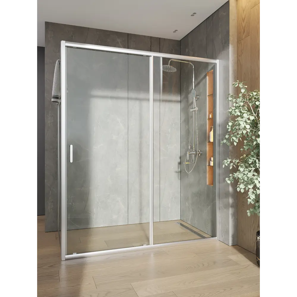 Фото Душевой уголок Orange LME23-16090TCR прямоугольник 160.5x88.5см хромированный профиль эффект стекла прозрачный