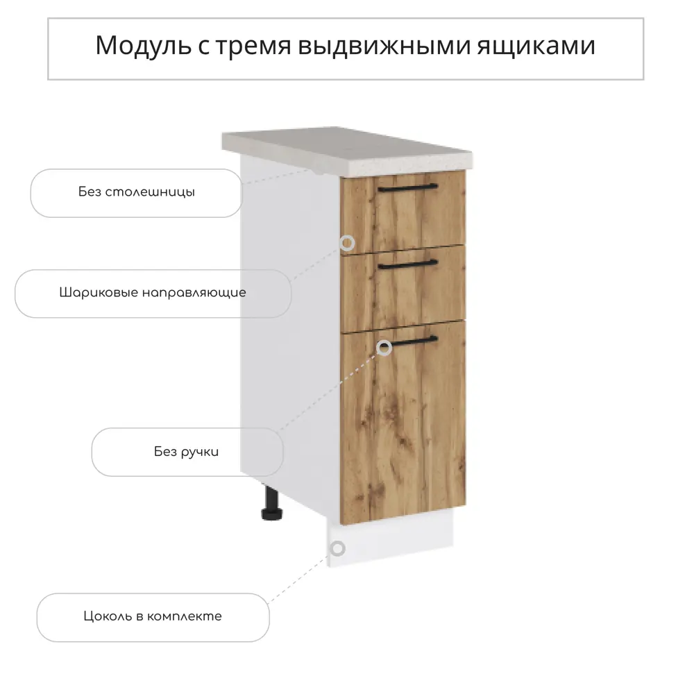 Фото Напольный шкаф Сурская Мебель Хелмер 30x81.60x47.80 см 3 ящика ЛДСП цвет дуб вотан Фото Напольный шкаф Сурская Мебель Хелмер 30x81.60x47.80 см 3 ящика ЛДСП цвет дуб вотан