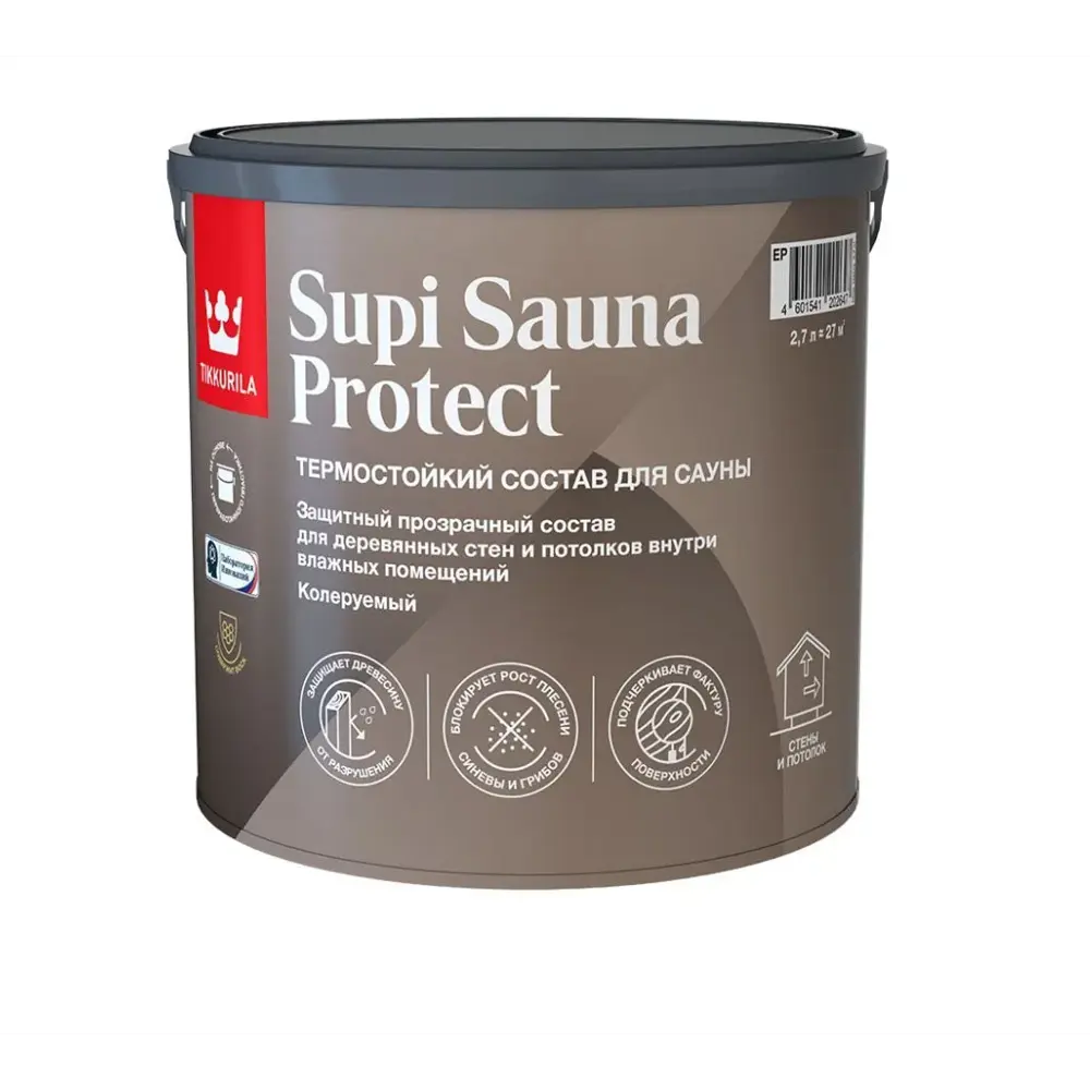 Фото Антисептик Tikkurila Supi sauna Protect для бани и сауны полуматовый 2.7 л Фото Антисептик Tikkurila Supi sauna Protect для бани и сауны полуматовый 2.7 л