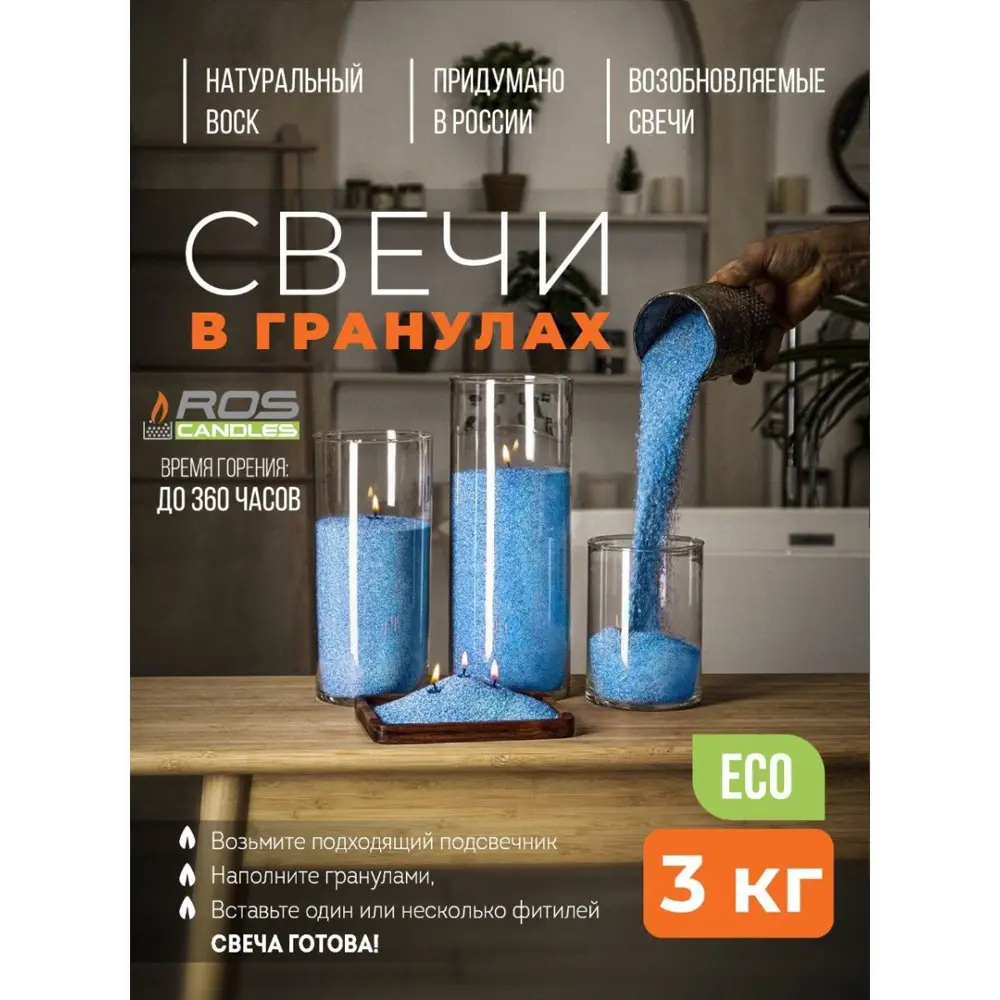 Фото Набор для изготовления свечей Roscandles 3 кг и фитиль 6 м цвет голубой Фото Набор для изготовления свечей Roscandles 3 кг и фитиль 6 м цвет голубой