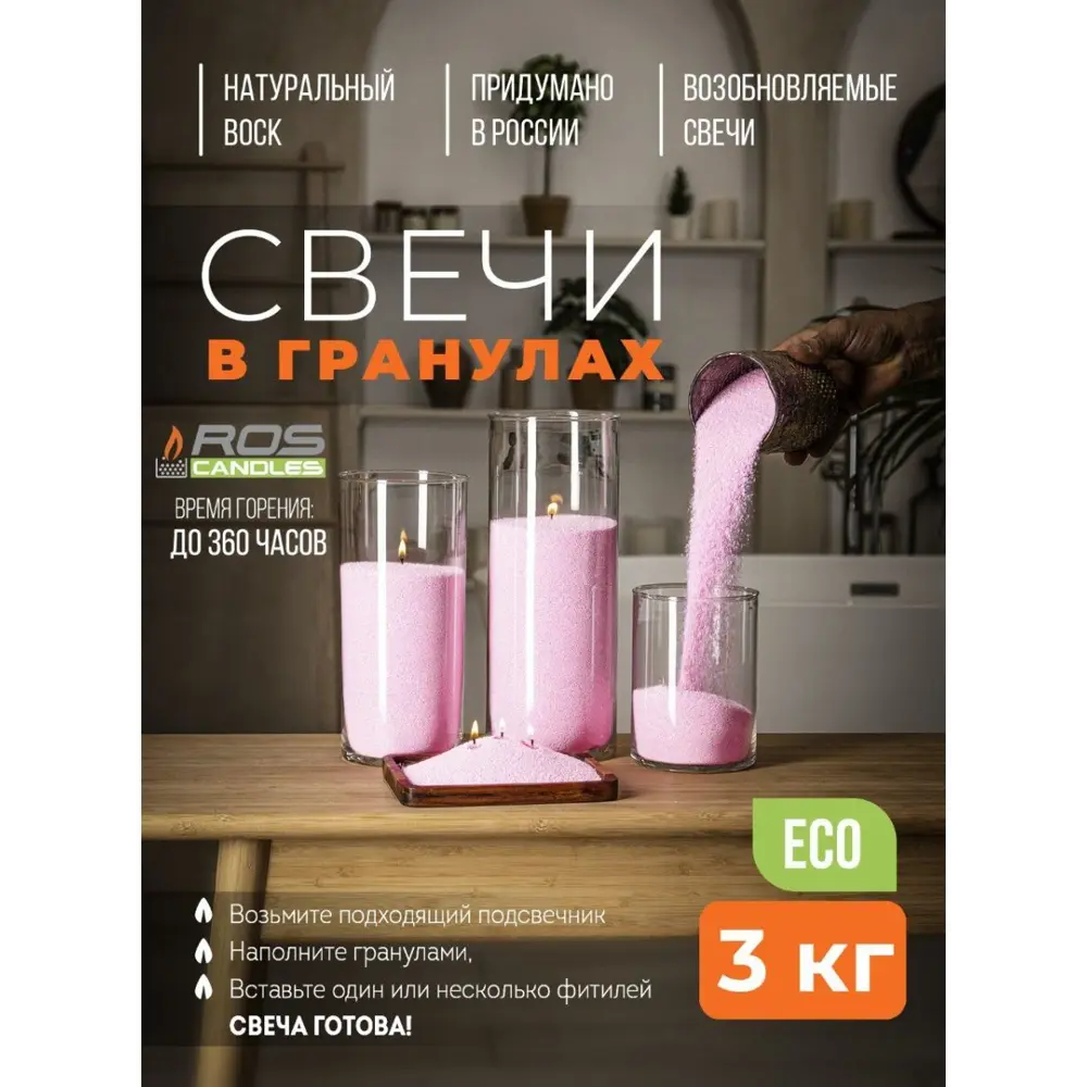 Фото Набор для изготовления свечей Roscandles 3 кг и фитиль 6 м цвет нежно розовый Фото Набор для изготовления свечей Roscandles 3 кг и фитиль 6 м цвет нежно розовый