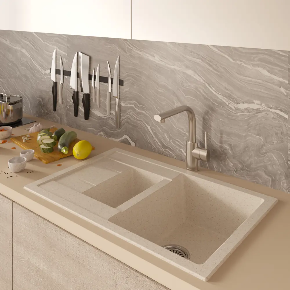 Фото 4 Врезная мойка Mixline ML-GM22 (328) NEW 49x77x19 см искусственный камень цвет бежевый