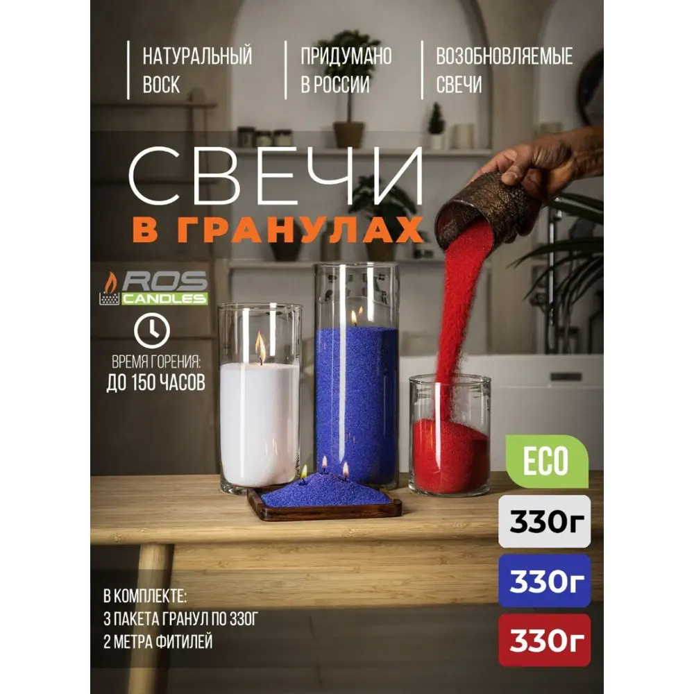 Фото Набор для изготовления свечей Roscandles 3 цвета и фитиль 2 м цвет белый синий красный Фото Набор для изготовления свечей Roscandles 3 цвета и фитиль 2 м цвет белый синий красный