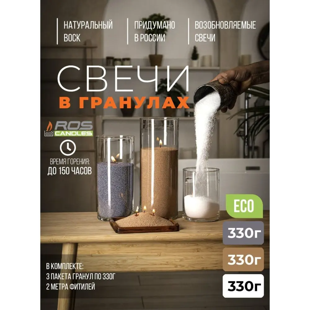 Фото Набор для изготовления свечей Roscandles 3 цвета и фитиль 2 м цвет белый черный графит капучино