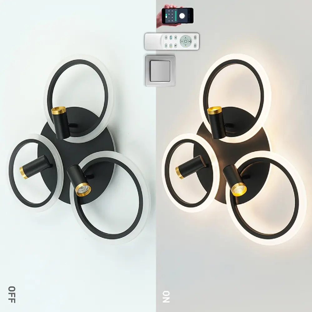 Фото 3 Люстра потолочная светодиодная Estares Sonne downlight 80w black/gold с пультом управления 15 м² регулируемый белый свет цвет черный Фото 3 Люстра потолочная светодиодная Estares Sonne downlight 80w black/gold с пультом управления 15 м² регулируемый белый свет цвет черный