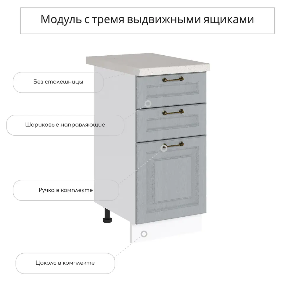 Фото Напольный шкаф Сурская мебель Ницца Дуб серый 40x81.6x47.8 см 3 ящика цвет серый МДФ