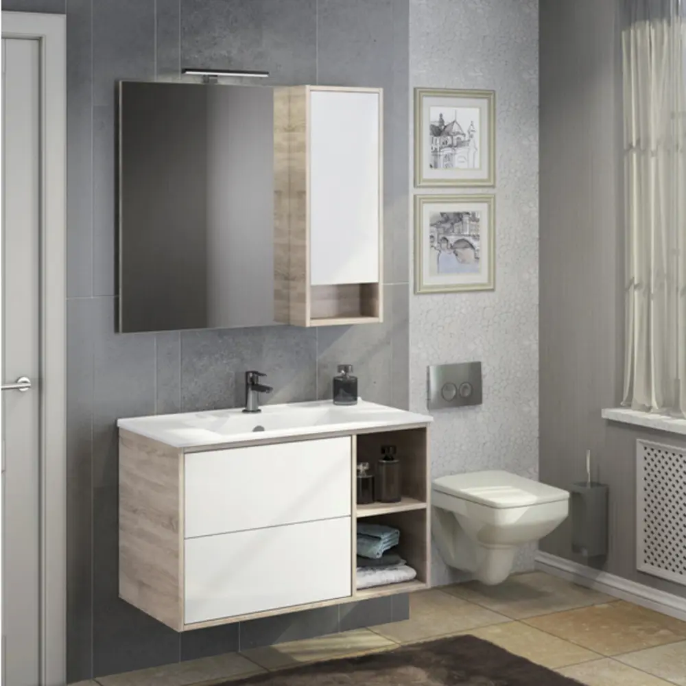 Фото 2 Шкаф подвесной Comforty Гамбург 00004142227cf 90x80см цвет дуб сонома Фото 2 Шкаф подвесной Comforty Гамбург 00004142227cf 90x80см цвет дуб сонома