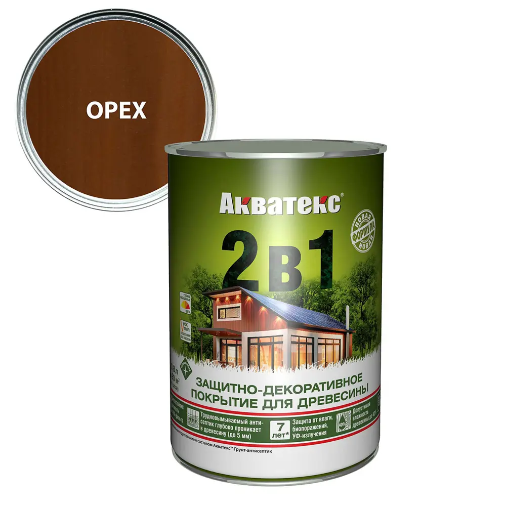 Фото Антисептик защитно-декоративный лессирующий Акватекс 2 в 1 полуматовый цвет орех 0.8 л Фото Антисептик защитно-декоративный лессирующий Акватекс 2 в 1 полуматовый цвет орех 0.8 л
