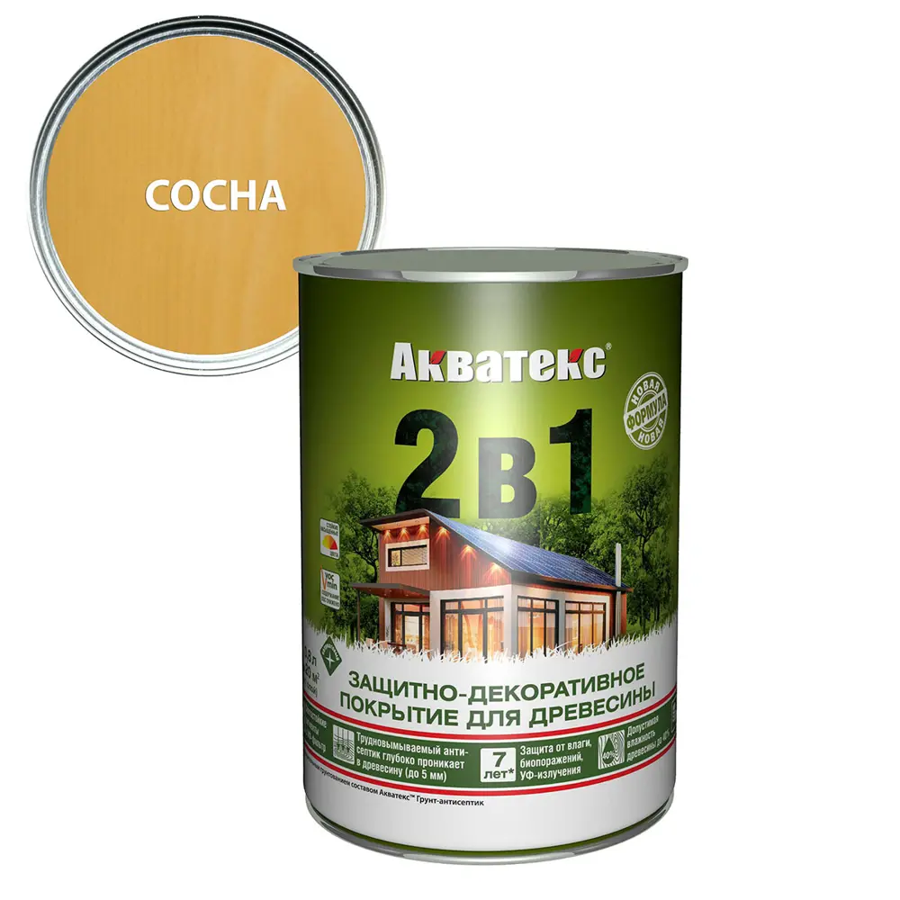 Фото Антисептик защитно-декоративный лессирующий Акватекс 2 в 1 полуматовый цвет сосна 0.8 л Фото Антисептик защитно-декоративный лессирующий Акватекс 2 в 1 полуматовый цвет сосна 0.8 л