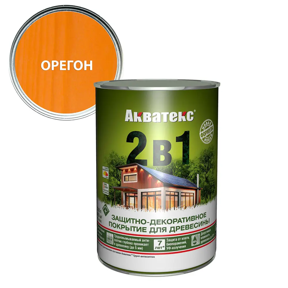 Фото Антисептик защитно-декоративный лессирующий Акватекс 2 в 1 полуматовый цвет орегон 0.8 л Фото Антисептик защитно-декоративный лессирующий Акватекс 2 в 1 полуматовый цвет орегон 0.8 л