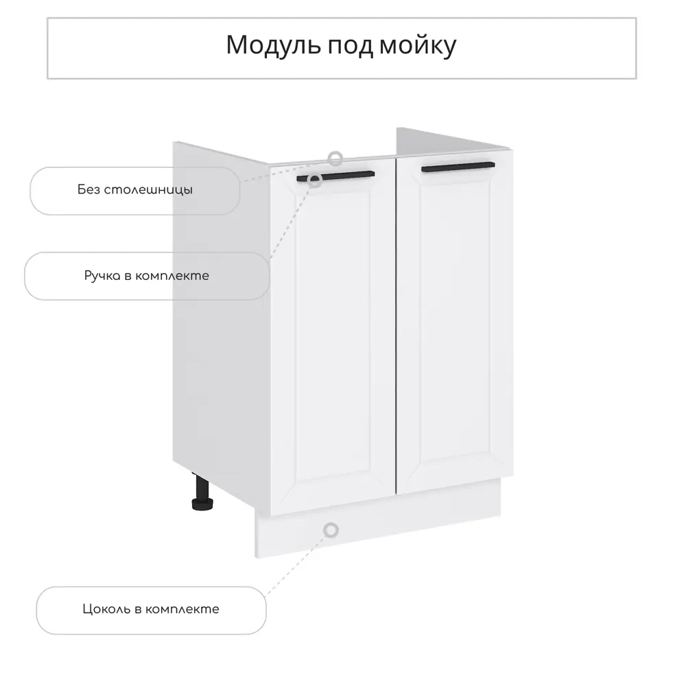 Фото Напольный шкаф под мойку Сурская мебель Глетчер Айленд 80x81.6x47.4 см мдф цвет белый Фото Напольный шкаф под мойку Сурская мебель Глетчер Айленд 80x81.6x47.4 см мдф цвет белый