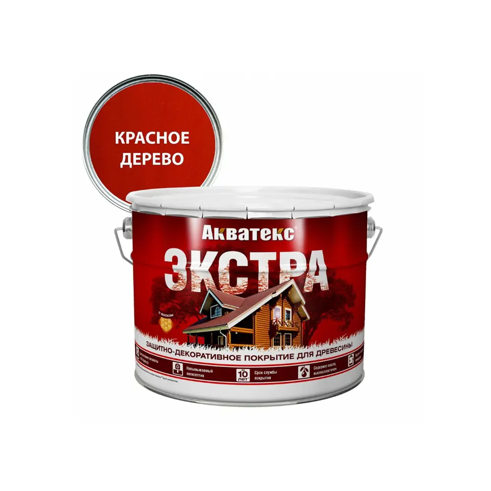 Фото Антисептик защитно-декоративный Акватекс-Экстра полуглянцевый цвет красн. дерево 9 л Фото Антисептик защитно-декоративный Акватекс-Экстра полуглянцевый цвет красн. дерево 9 л